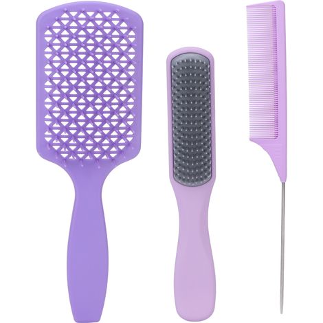 Lot peigne coiffure antistatique résistant chaleur, brosse à cheveux douce main, kit coiffure boîte violette (1/5)