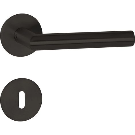 HERMAT Drückergarnitur mit Rosetten BASIC 02 1802/2636.FL, Edelstahl, smoke black (1/3)