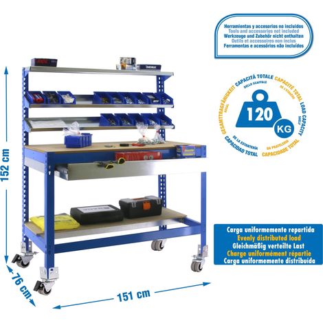 Simonrack 8435104984758 Arbeitstisch Metall Blau und Holz Robuster