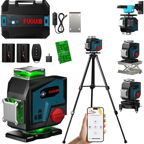 Niveau Laser Chantier 360° Autonivelant Avec Trépied, 4D Lazer Niveaux Mode Impulsion ExtéRieur, 2 Batteries 5200mAh et Télécommande, IP54, Support Rotatif, Laser Vert Haute Visibilité (1/5)
