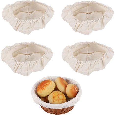 4er Pack runde Gärkörbe 20 cm, Stofffutter, Sauerteig Gärkörbe, Stoff, Backkorb aus Naturrattan, Deckel für gehenden Teig Stofffutter, Sauerteig (1/5)