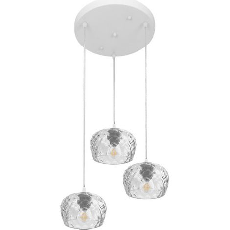 FABRILAMP Soffitto Estela 3xe27 Bianco Regx36x36 Cm / Paralumi in cristallo trasparente (1/2)