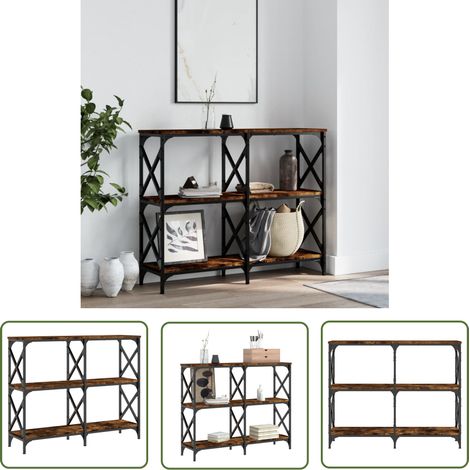 The Living Store Table console chêne fumé 100x28x80,5 cm bois d'ingénierie - Table Basse - Table D'appoint - Meuble D'entrée - Table Console - Décoration Intérieure (1/5)