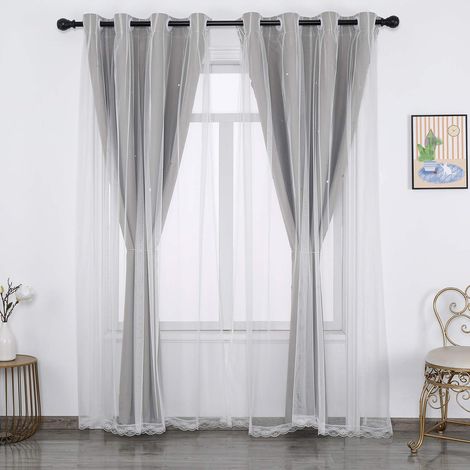 Coppia di tende oscuranti a doppio strato per camera da letto e soggiorno - Grigio - 132 x 160 cm (L x A) (1/5)