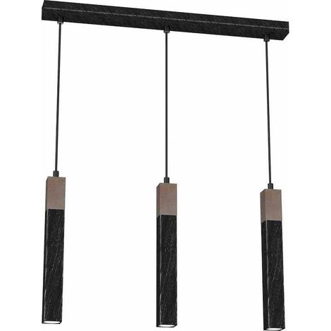 Suspension SOLO SCIÉE NOIRE / BOIS PATINÉ 3x mini GU10 (1/5)