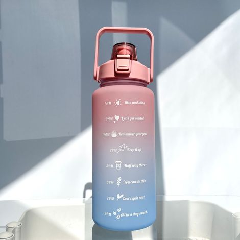 Pinkfarbene Wasserflasche mit Strohhalm, großes Fassungsvermögen, 2000 ml