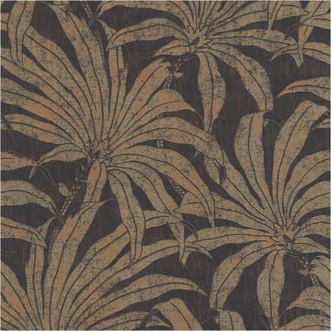 Nature wallpaper wall Profhome 395011 non-woven wallpaper textured with jungle elements and metallic highlights black gold bronze 5.33 m2 (1/5)