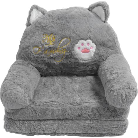 Canapé enfant bébé tout-petit chat cartoon convertible fauteuil pliable lit canapé gris 2 couches (1/5)
