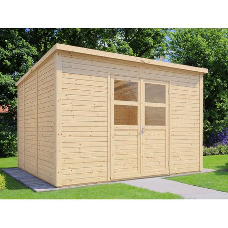Abri de jardin bois Bertilo 19mm Baltrum 2 avec plancher 9,74m² naturel (1/5)