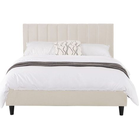 Cama 160x200 cm en terciopelo beige CAMBRIDGE