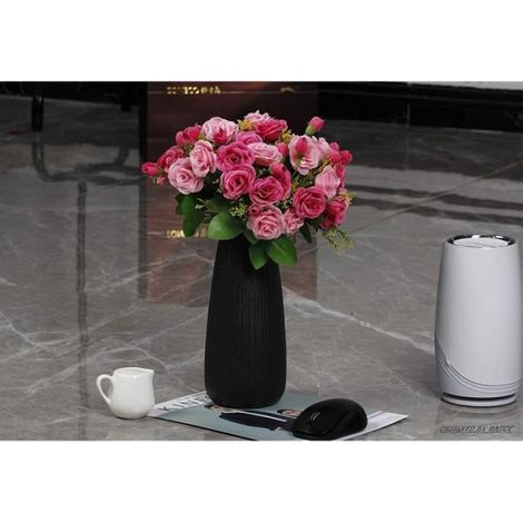 Vase à fleurs noir, en céramique, vase pour herbe de pampa, vase noir pour décoration de bureau à domicile table - 22,5x5,8 cm (1/4)