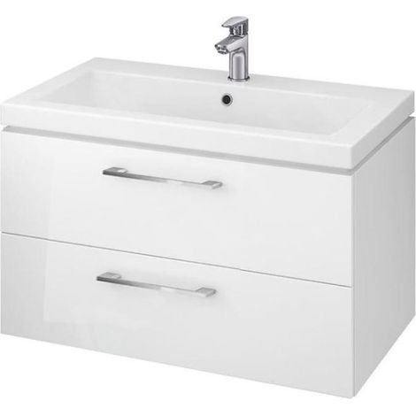 Cersanit – Meuble avec vasque simple 45x79 cm – 2 tiroirs – Panneaux agglomérés – Lavabo céramique avec trop-plein – Installation murale – S801149DSM