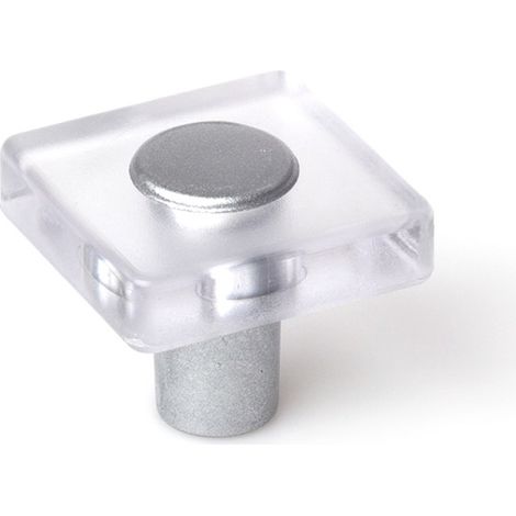 Pomo de plástico con acabado cristal con acabado transparante., dimensiones: 30x30x26mm -