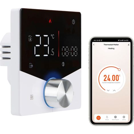 Wengart Thermostat Intelligent Matter WG009 Chauffage au Sol Hydraulique 3A Compatible Apple HomeKit Alexa Google Home Connexion QR Code WiFi 2,4GHz Boîtier 60mm (1/5)