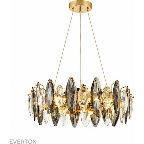 Lustre Artistique en Cristal 40 cm, Suspension Dorée Style Plumes et Feuilles de Cristal, Luminaire de Luxe Hauteur Réglable, Métal & Cristal, 5 Douilles E14 pour Salon, Salle à Manger, Chambre
