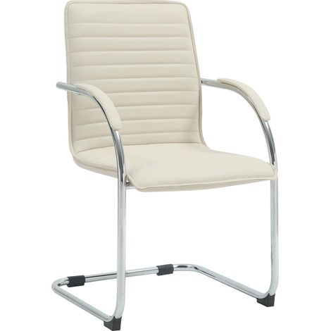 Sedia visitatore a sbalzo in similpelle color crema con braccioli seduta imbottita struttura in metallo per ufficio e sala d'attesa 100008870