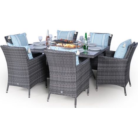 Savannah Fire Pit 6 Seater Rectangle Rattan Dining Set - Grey (1/5)
