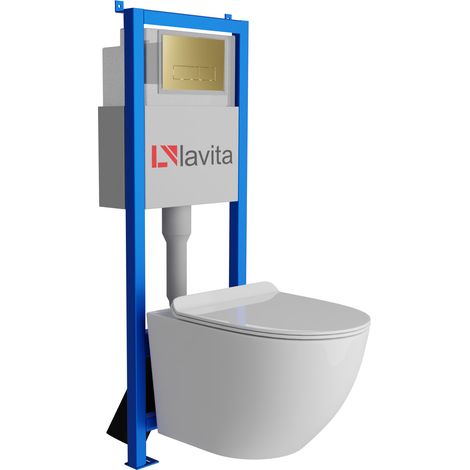 Bâti-support Lavita LAV 101 à 40 cm + WC Sofi Slim sans bord + plaque de commande LAV 200.3.5 d'orée Kit complet WC (1/5)