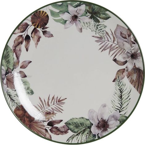 Plato llano de porcelana - DKD Home Decor - Blanco y verde - 29x38x29 cm - Floral - Brillante (1/4)