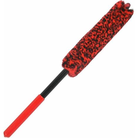 royaluxe - Brosse de Nettoyage de Roue en Microfibres 35x4cm, Brosse À Roulettes pour Jantes de Voiture en Acier et en Alu, Brosse avec Poignée Antidérapante pour Lavage Pneus -Rouge,