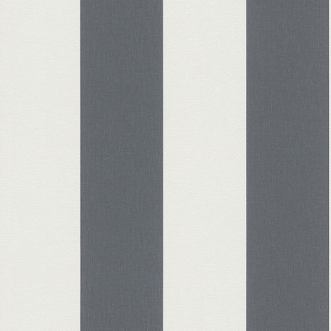Papier peint à motif rayures noir et blanc – Tapisserie vinyle sans raccord – Dimensions 10,05 x 0,53 m – Pour salon et couloir – Bricoflor (1/5)