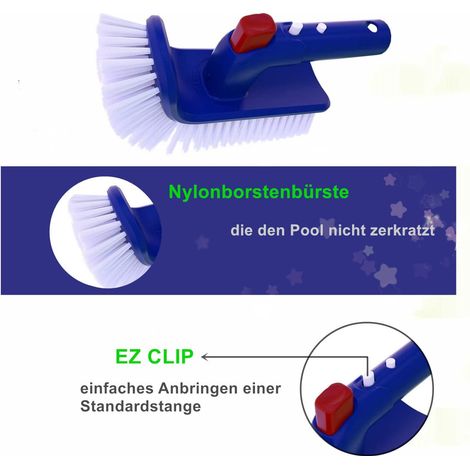 Brosse de nettoyage de piscine avec poignée pivotante, brosse d'angle de qualité supérieure pour piscine, spa, salle de bain, sol, (1/4)