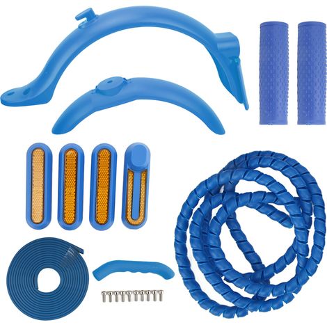 Accessoires pour trottinette électrique Xiaomi : garde-boue avant et arrière, garde-boue latéraux, frein à main, revêtement en silicone, poignée en silicone bleue (1/5)