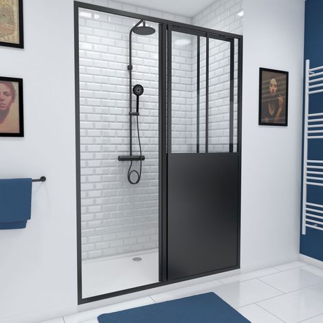 porte de douche coulissante type atelier 140x200cm - profilés noir mat - workshop slide