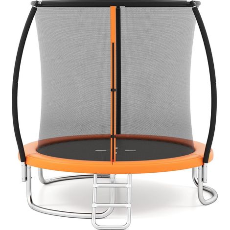 GOPLUS Φ244/305/366 CM Trampoline Exterieur Enfant, Trampoline Fitness avec Filet Sécurité, Échelle, Structure Galvanisée, Aire de Jeux pour Enfants et Adultes (Orange,Φ244x240CM) (1/2)