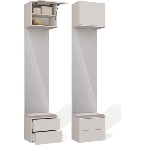 Haga 1L2S - Ingresso: specchio, 2 ripiani, 2 cassetti - 50x35x238 cm - Beige cachemire (1/5)
