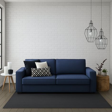 Dmora - Canapé fixe Dospin, Canapé 3 places, 100% Made in Italy, Canapé de salon en tissu, avec accoudoirs standards, Cm 220x95h90, Bleu (1/4)