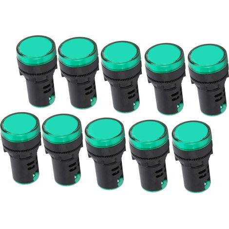 Lot de 10 voyants LED AD16-22DS, lampes de signalisation vertes haute luminosité, 220 V CA (1/5)