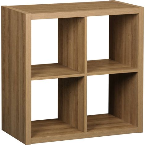 2-level cubic bookshelf with 4 compartments mango wood effect 76x39x76 cm - Basiks