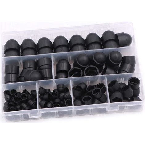 – Schutzkappen für Schrauben und Muttern – Packung mit 145 Stück – 6 Größen M4, M5, M6, M8, M10, M12 – Schwarzer Kunststoff und Gummi für Maschinen und Möbel (1/5)