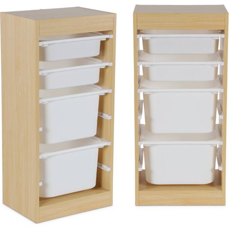 Meuble de rangement enfant 4 bacs de rangement. 41.5 x 30 x 89cm (Lot de 2) naturel