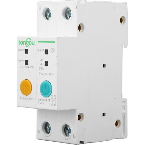Disjoncteur différentiel bipolaire 50 A 30 mA avec Wi-Fi, commande à distance via application et minuterie intelligente.