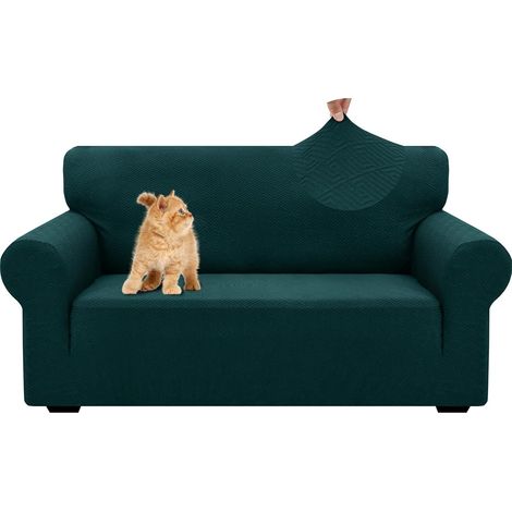 Housse De Canapé 2 Places avec Accoudoirs, Universelle Housse Canapé Extensible, Protection Chat Chiens Griffures Housse Canape, Housses De Canapé Lavable Antidérapante, Vert Foncé (1/5)
