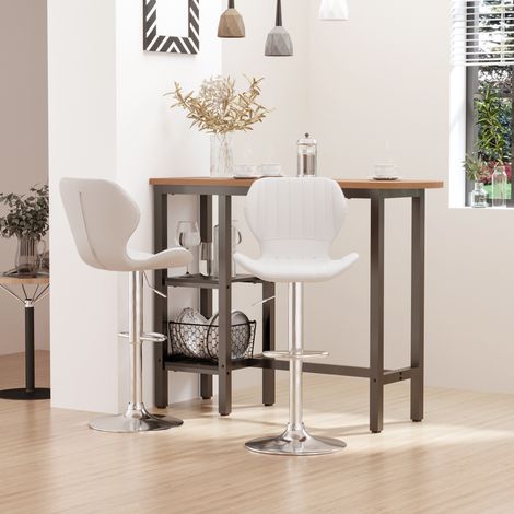 Juego de 2 Taburetes Altos de Cocina y Giratorio Taburetes Altos de Cuero Sintético con Respaldo y Estructura de Metal 47x51,5x92-114 cm Blanco (1/5)