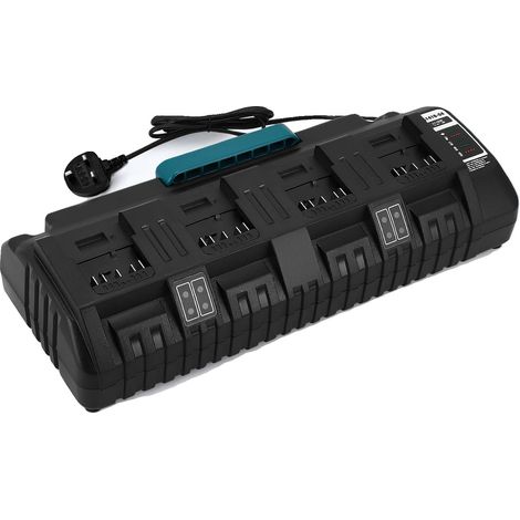 Cargador de baterías, carga 4 baterías, puertos USB duales, negro (1/2)