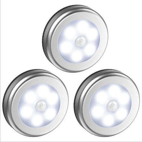 3Pcs Lampe LED sans fil avec détecteur de mouvement pour placard, escalier, couloir, cuisine, chambre à coucher(coquille d'argent (lumière blanche)) (1/5)