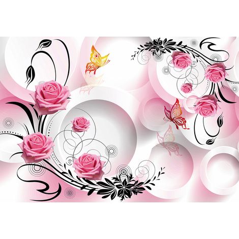 Papier peint panoramique - Roses 3D - 130 cm x 90 cm (1/2)