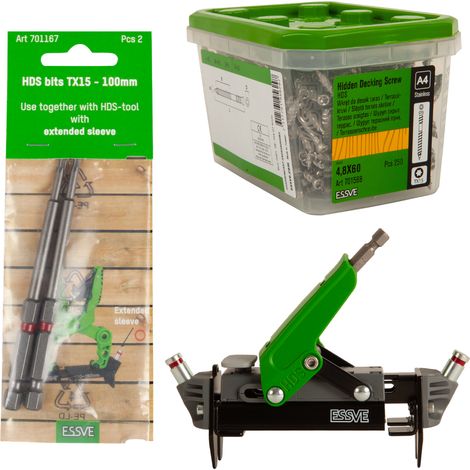 Tornillos para terrazas ESSVE HDS NN 4,8 x 60 mm x 250 + Puntas TX 15 x 100 mm x 2 + Herramienta (1/5)