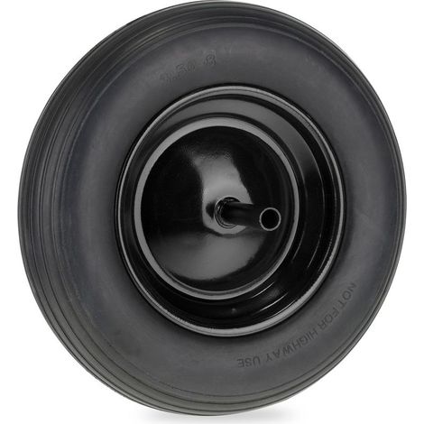 Roue de brouette increvable 3.50-8 Pneu caoutchouc PU Jante acier Charge max 120 kg Axe fixe pour résistance aux chocs (1/5)