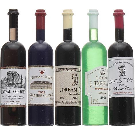 Lot de 5 mini bouteilles de vin rouge en plastique pour maison de poupée (échelle 1:12)-3.9X0.5X0.5CM (1/2)