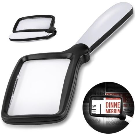 Loupe de lecture pliable avec éclairage pour personnes âgées atteintes de dégénérescence maculaire, journaux, livres, petits caractères (noir, 3x) (1/4)