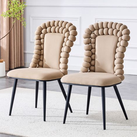Kugelförmiger, gepolsterter Esszimmerstuhl, 2er-Set, schwarze Metallbeine, 51 x 45 x 95 cm, hohe Rückenlehne, Samtbezug, moderner und luxuriöser Stil, für Esszimmer, Wohnzimmer, Schlafzimmer, braun
