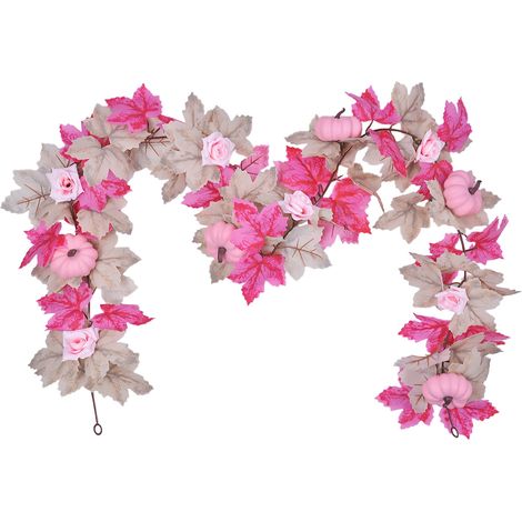 Guirlande Artificielle En Rotin - Citrouille Et Fleurs Pour Décoration Extérieure - Mur De Jardin Cour Patio - 175 Cm - 1 Pièce (1/4)