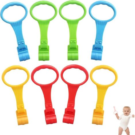 8 Anneaux de lit bébé, plastique multicolore, fixation sans outil, pour parc et berceau, développement visuel et moteur (1/5)