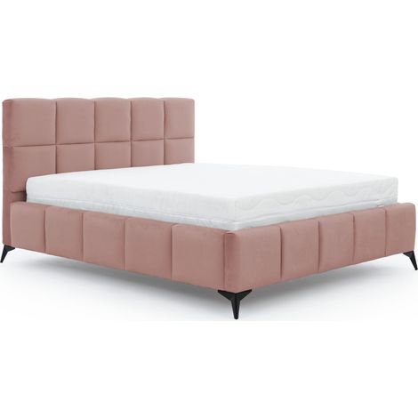 Lit coffre Mister prestige - Revêtement velours capitonné-Rose poudré-180x200 (1/4)