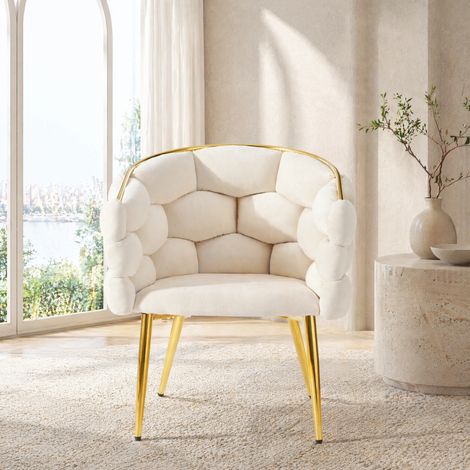 Lot de 2 chaises de salle à manger en velours beige, dossier doré, siège ergonomique rembourré, design moderne pour salon, bureau et coiffeuse CHICFURN (1/5)